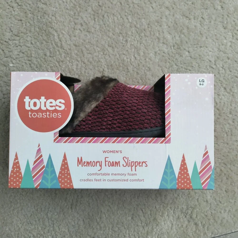 New Totes Toasties Women's Memory Foam Slippers Maroon Large 8-9 - Picture 1 of 3